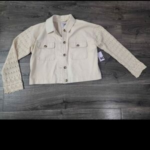 Women's juniors crotchet button front jacket size L NWT